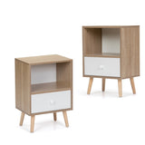 Mid-Century Wood Nightstand Set of 2, Bed Sofa Side Table with Drawer and Shelf, Modern End Table W2181P147509