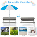 ZUN 3-in-1 Kids Outdoor Wooden Picnic Table With Umbrella, Convertible Sand & Wate, Gray ASTM & CPSIA W1390104709