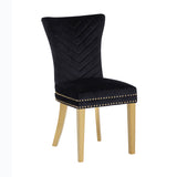 Eva 2 Piece Gold Legs Dining Chairs Finished with Velvet Fabric in Black B00960896