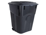 (2 pack)32 Gallon Wheeled Heavy Duty Plastic Garbage Can, Attached Lid, Black 52575432