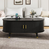 42.5"W Wooden Oval Fluted Coffee with Charging Station, Mid-Century Center N721P297572B