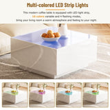 ON-TREND Square High Glossy Coffee Table with 16-color LED Strip Lights, Modern Center Table with N721P191980K