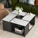 ZUN ON-TREND Modern 2-layer Coffee Table with Casters, Square Cocktail Table with Removable Tray, UV WF301228AAB