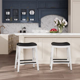 24" Counter Stool, White Finish, Black Leather Seat B04660613