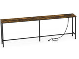 63" Console Table with US Standard Power Outlet, Melamine MDF Tabletop & Black Metal Frame, Rustic 43994043