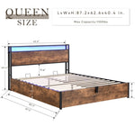 ZUN Lift-up Storage Bed Frame, Queen Size Bed Frame with Bookcase Headboard & LED Lights, Wooden W1916P184705