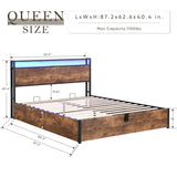 ZUN Lift-up Storage Bed Frame, Queen Size Bed Frame with Bookcase Headboard & LED Lights, Wooden W1916P184705