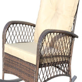 Outdoor Wicker Rocking Chair with Wide Seat, Thick, Soft Cushion, Rattan Rocker w/Steel Frame, High W209P265093