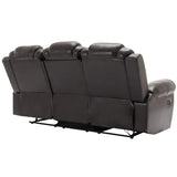 Home Theater Seating Manual Recliner Chair with Center Console and LED Light Strip for Living Room, WF310727AAD
