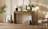 TREXM Entryway Table with Natural Wood Grain Finish, Console Table with Fluted Design, Oval Top and N715P288632D
