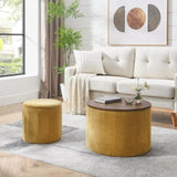 2-Piece Set Round Chenille Storage Ottoman, Equipped with a Drum Shaped Small Stool, Storage Space, W487P179602