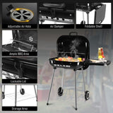 ZUN 28" Portable Charcoal Grill with Wheels and Foldable Side Shelf, Large BBQ Smoker with Adjustable 33449363