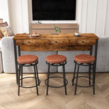 3-Drawer Long Dining Table Set with Power Outlets, Bar Kitchen Table Set with Circular PU Stools, W757134229