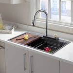 ZUN Kitchen Sink Flying rain Waterfall Kitchen Sink Set 30"x 18" 304 Stainless Steel Sink with Pull Down W1225102390