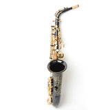 ZUN Be Brass Carving Pattern Pearl White Shell Button Saxophone with Strap Black 68095818