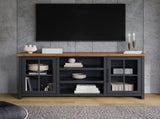 67 inch TV Stand Console for TVs up to 80 inches, No Assembly Required, Black and Whiskey Finish B108P160146