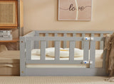Kids' playpen bed with door and board, grey twin wooden bed 14020700