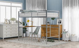 ZUN Twin Metal Loft Bed with Desk, Ladder and Guardrails, Loft Bed for Bedroom, Silver 26077732