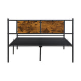 Full Size metal bedframe,Headboard with wood panel decoration,black 27810014