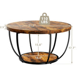 31.5" Round Coffee Table, 2-Tier Coffee Tables for Living Room, Small Wood Coffee Table with T3210P350940