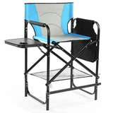 26" Tall Directors Chair with Footrest, 4Portable Bar Height Folding Camping Chair with Built-in Cup 93232589