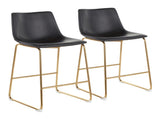 Contemporary Counter Stool in Gold Metal and Black Faux Leather - Set of 2 B202P221870