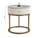 19.68 Inch Modern Nightstand with Drawer, Marble Round End Table with storage, Side Table for Living W821P184388