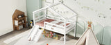 ZUN Twin Low Loft House Bed with Slide, Ladder, Safety Guardrails, House Roof Frame,White W504P145316