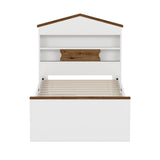 Twin Size House-Shaped Wooden Bed with Storage Shelf on the Headboard, Built-in Two Storage Drawers, N733P187490D