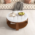 ZUN Modern Large Round Ottoman Coffee Table 2-Tier Oversized Button Tufted Ottoman with Wood Shelf N735P180224K