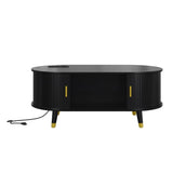 42.5"W Wooden Oval Fluted Coffee with Charging Station, Mid-Century Center N721P297572B