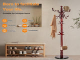 Freestanding Wooden Coat Rack, Vintage Natural Birch Wood Coat Tree with Hooks, Sturdy Hall Tree for 80740315