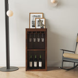 Brown walnut color modular wine bar Cabinet with Storage Shelves with Hutch for Dining Room W331P282805