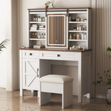 Farmhouse Makeup Vanity Desk with Sliding Mirror and Lights and Hairdryer holder and charging socket 11345631