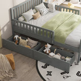 Full Size Wood Platform Bed with Guardrails on Both Sides and Two Storage Drawers, Gray N733P172700E