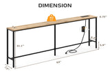 62.99"x7.87"x31.10" Console Table, MDF with Melamine Veneer & Iron Frame, with Power Outlet, Oak 30478404