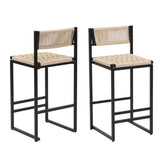 Set of 2 Woven Bar Stools with Backrest Paper Rope Weave Dining Chairs for Kitchen Island W1757P254843