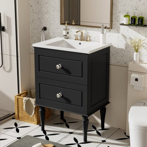 ZUN 24'' Bathroom Vanity with Ceramic Sink Combo Set, Solid Wood Frame Modern Bathroom Storage N710P195621B