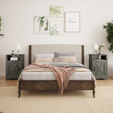 Farmhouse Nightstand Side Table, Wooden Rustic End Table, Tall Bedside Table with Electrical Outlets B082134937