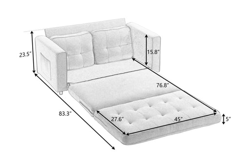 ZUN 3 Fold Sofa,Convertible Futon Couch sleeper sofabed,Space saving loveseat,Pull Out Couch Bed for W1628118503