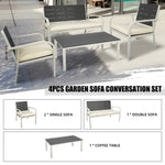 ZUN 4 Pieces Patio Garden Sofa Conversation Set Wood Grain Design PE Steel Frame Loveseat All Weather 94743986