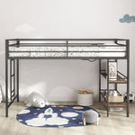 ZUN Adam sturdy junior twin loft bunk black with Cinnamon wood shelf for kids with easy climbing ladder, B083P154188