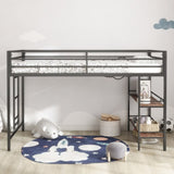 ZUN Adam sturdy junior twin loft bunk black with Cinnamon wood shelf for kids with easy climbing ladder, B083P154188