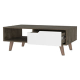 ZUN Dark Brown and White 1-Drawer 1-Shelf Rectangle Coffee Table B06280717