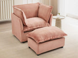 Modern Armchair Sofa 47" Cozy Upholstered Sofa Chair with Movable Ottoman, Wide Seat, Curved N719P292695P
