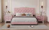 Queen Size Upholstered Bed Frame with Rivet Design, Modern Velvet Platform Bed with Tufted WF316750AAH