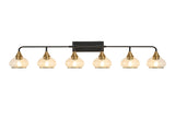 48" Modern 6-Light Vanity Wall Sconce - Black and Gold Bathroom Light Fixture with Clear Glass W1340P266140