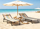 Striped 2 Folding Outdoor Lounge Chairs for Beach Camping Use, Pillow, Mesh & Bungee Seat 01917666