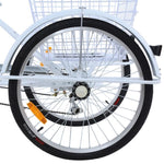 ZUN Adult Tricycle 24 inch Bike Cruiser Trike with Shopping Basket White 43400148