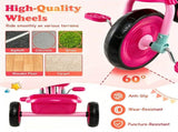 Pink Kids Tricycle with Stable Triangle Metal Frame, Anti-Slip Wheels, Seat Handle, Indoor Outdoor 84858844